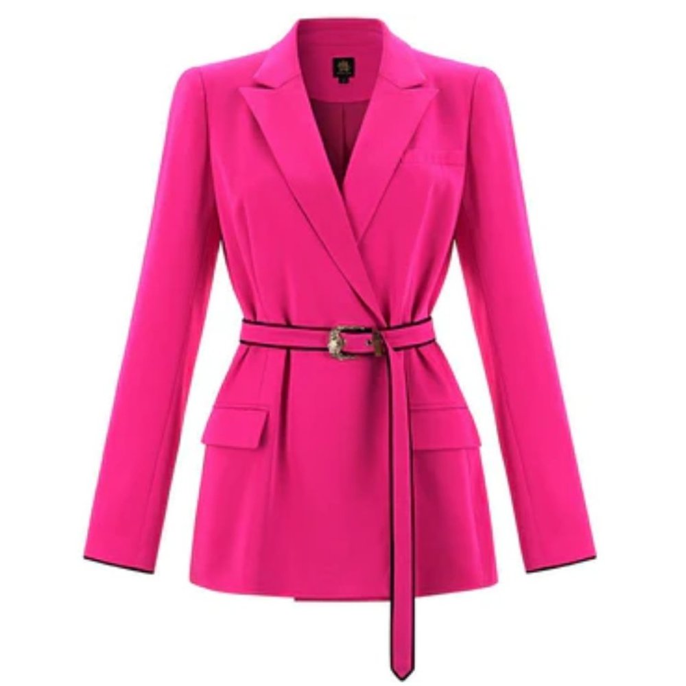 NWT WOMEN'S HOTTIE + LORD FUSCHIA PINK LONG SLEEVES BELTED BLAZER
